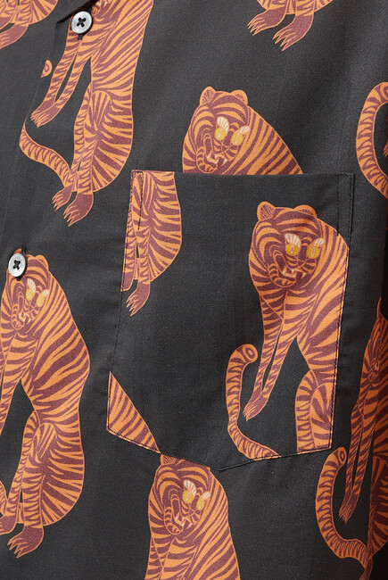 Sansindo Tiger Print Black/Orange Pyjama Shirt